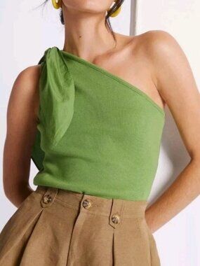 Maeve by Anthropologie Green One Shoulder Top L